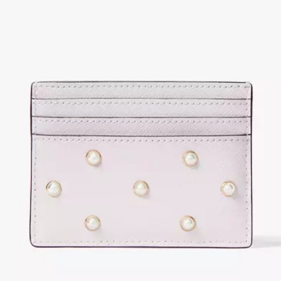 Kate Spade Madison Studded Faux Pearls Small Slim Card Holder, Lilac Moonlight - Picture 1 of 3